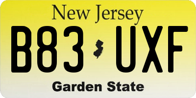 NJ license plate B83UXF