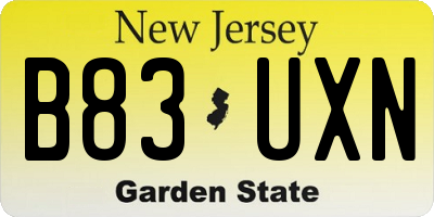 NJ license plate B83UXN