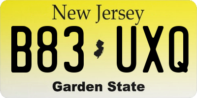 NJ license plate B83UXQ