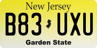 NJ license plate B83UXU