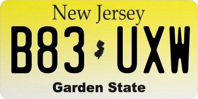 NJ license plate B83UXW
