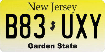 NJ license plate B83UXY