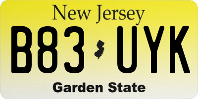 NJ license plate B83UYK