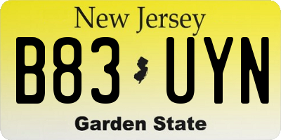 NJ license plate B83UYN