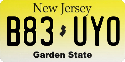 NJ license plate B83UYO
