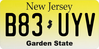 NJ license plate B83UYV
