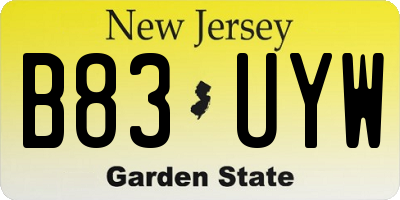 NJ license plate B83UYW