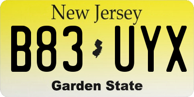 NJ license plate B83UYX