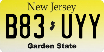 NJ license plate B83UYY