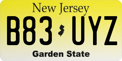 NJ license plate B83UYZ