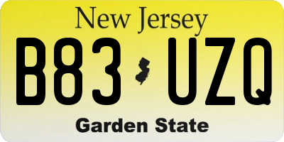 NJ license plate B83UZQ