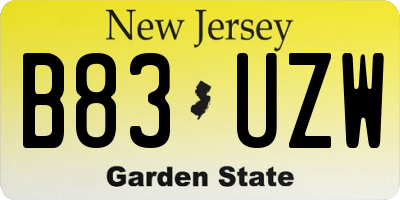 NJ license plate B83UZW