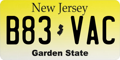 NJ license plate B83VAC