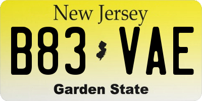 NJ license plate B83VAE