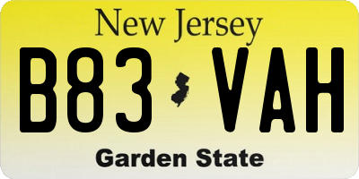 NJ license plate B83VAH