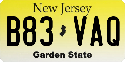 NJ license plate B83VAQ