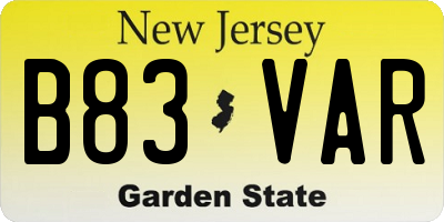 NJ license plate B83VAR