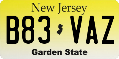NJ license plate B83VAZ