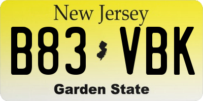 NJ license plate B83VBK