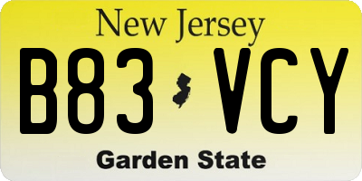 NJ license plate B83VCY