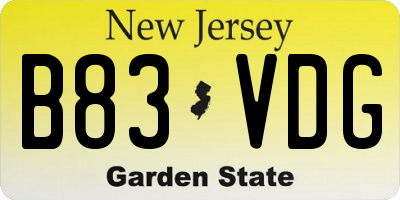 NJ license plate B83VDG