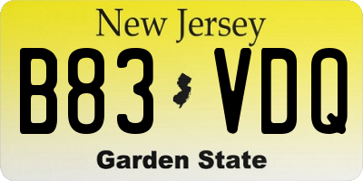 NJ license plate B83VDQ