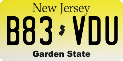 NJ license plate B83VDU