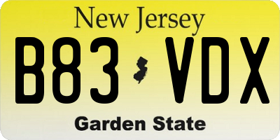 NJ license plate B83VDX