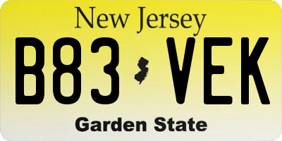 NJ license plate B83VEK