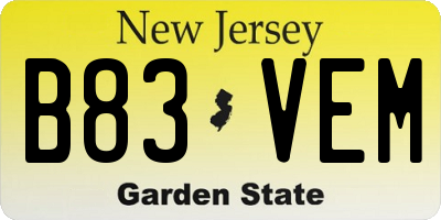 NJ license plate B83VEM