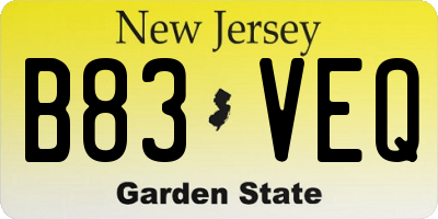 NJ license plate B83VEQ