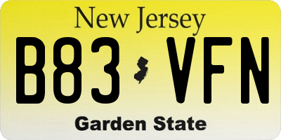 NJ license plate B83VFN