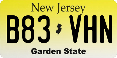 NJ license plate B83VHN
