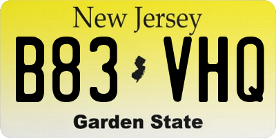 NJ license plate B83VHQ