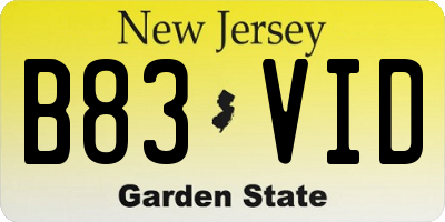 NJ license plate B83VID