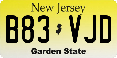 NJ license plate B83VJD