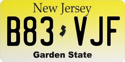 NJ license plate B83VJF