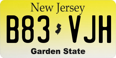 NJ license plate B83VJH