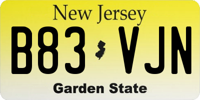 NJ license plate B83VJN