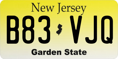NJ license plate B83VJQ
