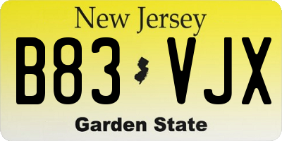 NJ license plate B83VJX