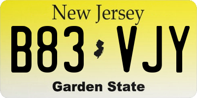 NJ license plate B83VJY