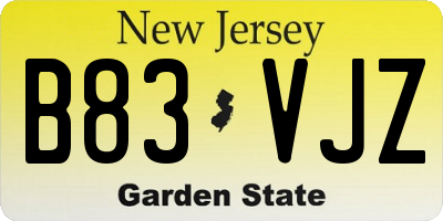 NJ license plate B83VJZ