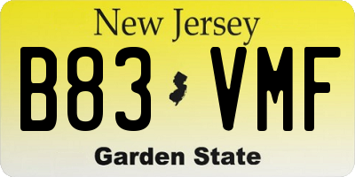 NJ license plate B83VMF