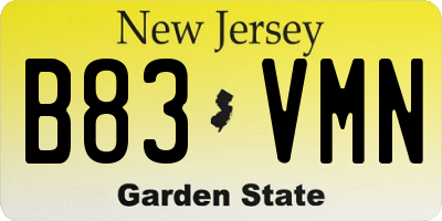 NJ license plate B83VMN