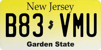 NJ license plate B83VMU