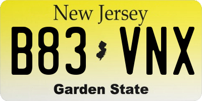 NJ license plate B83VNX