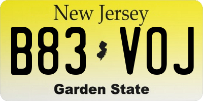 NJ license plate B83VOJ