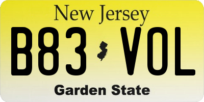 NJ license plate B83VOL