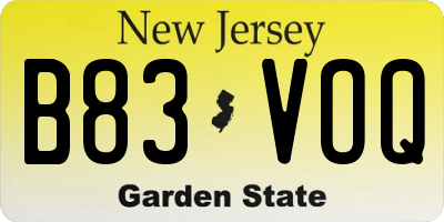 NJ license plate B83VOQ